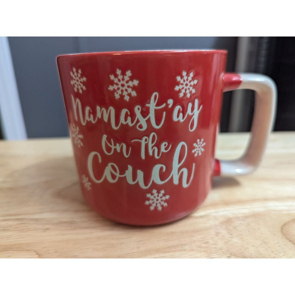 Namastay on the Couch Holiday Red Mug Marketplace snowflake 3 1/2 inch